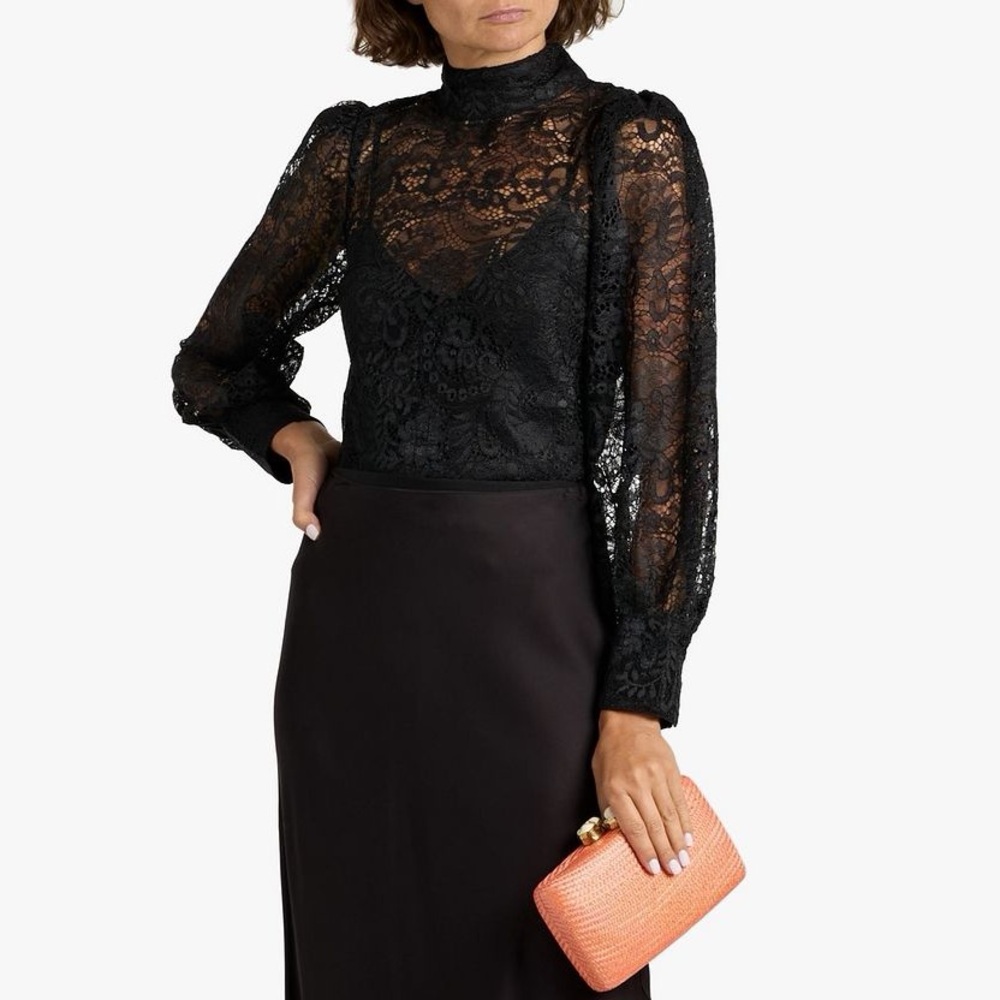 FARM Rio Corded Lace Blouse in Black